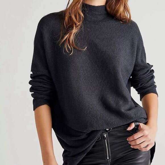 We The Free by Free People Casey Mock Neck Ribbed Tunic in Black size Small - Picture 12 of 14